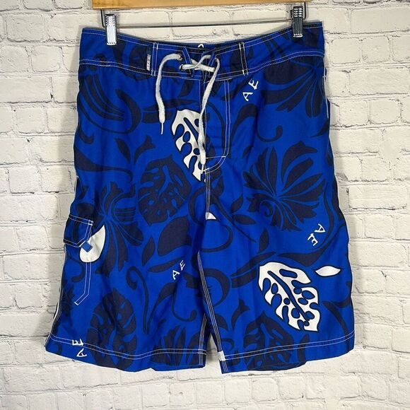 American Eagle Men’s Blue Floral Swim Trunks Swimwear Board Shorts size 33 - Picture 1 of 11